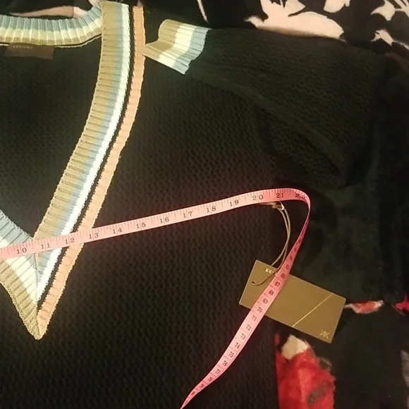 Nordstrom's KERISMA Rica Black Mesh Sheer Top. Earth Tones accent V-Neck - Picture 8 of 15